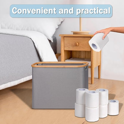 efluky Toilet Paper Storage, Toilet Paper Basket with Lid Organizer for Bathroom, Free Standing Holder with Storage, Grey