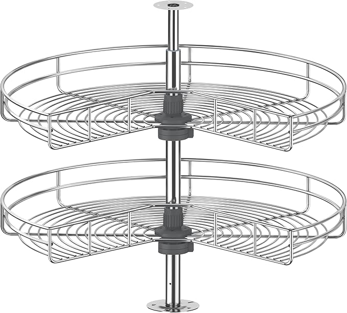 JOWBOOW 28" Corner Cabinet Lazy Susan Turntable, 270° Adjustable Height Chrome Replacement Shelves for Kitchen Corner Cabinet