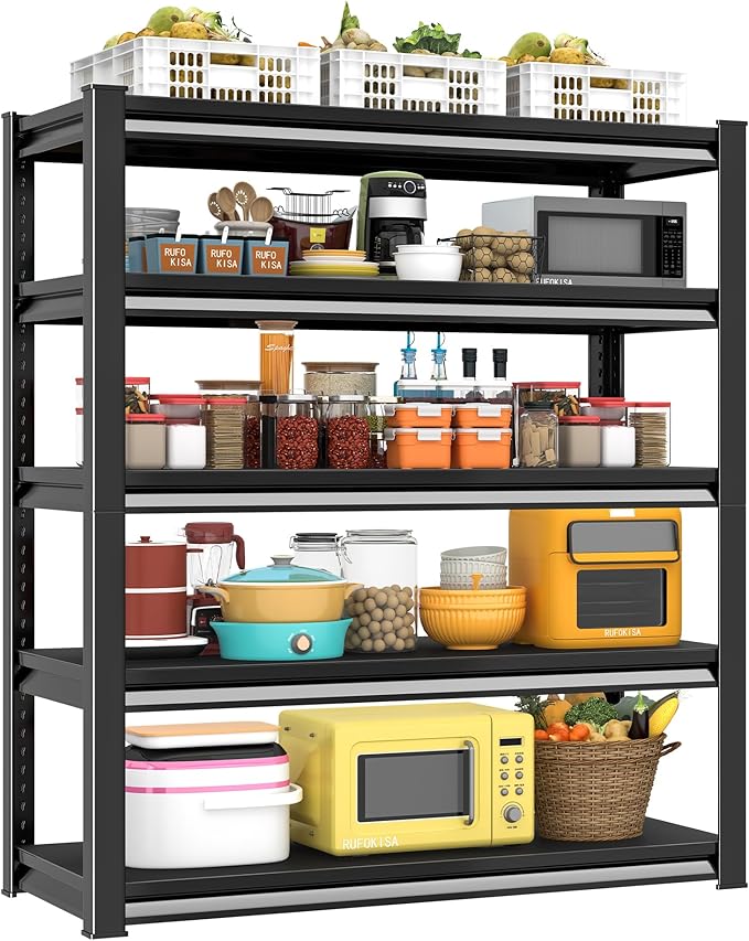 Garage Shelving Heavy Duty，Large Loads Adjustable Garage Storage Shelves, Metal Storage Racks and Shelving Units, Utility Rack Shelves,47.2”W x 18”D x 78”H, Black