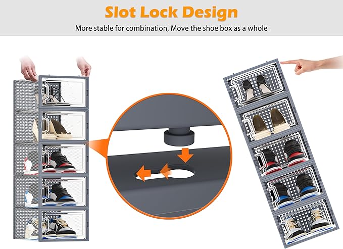 HOMIDEC Shoe Storage, 12 Pack Shoe Organizer for Closet, Shoe Boxes Clear Plastic Stackable Shoe Containers with Lids for Size 10