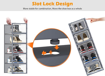 HOMIDEC Shoe Storage, 12 Pack Shoe Organizer for Closet, Shoe Boxes Clear Plastic Stackable Shoe Containers with Lids for Size 10