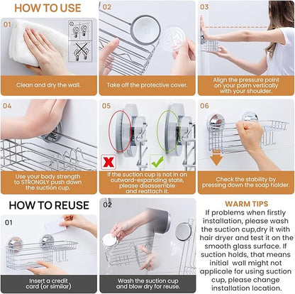 LEVERLOC Shower Caddy Suction Cup Shower Shelves Shower Holder，Silver