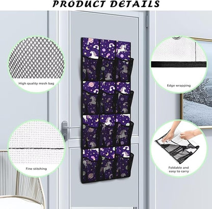 Lucky Horse Behind Door Organizer 12 Pockets Over The Door Shoe Organizer for Closet Rainbows Wall Hanging Storage Cookies Multi-Funtion Storage Bag