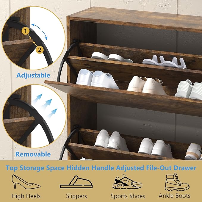 Shoe Storage Cabinet for Entryway, Brown Shoe Cabinet with 3 Flip Drawers, Hidden Shoes Rack Freestanding Storage Organizer for Entryway,Closet, Living Room,Hallway 47.24"H × 31.50"W × 9.44"D