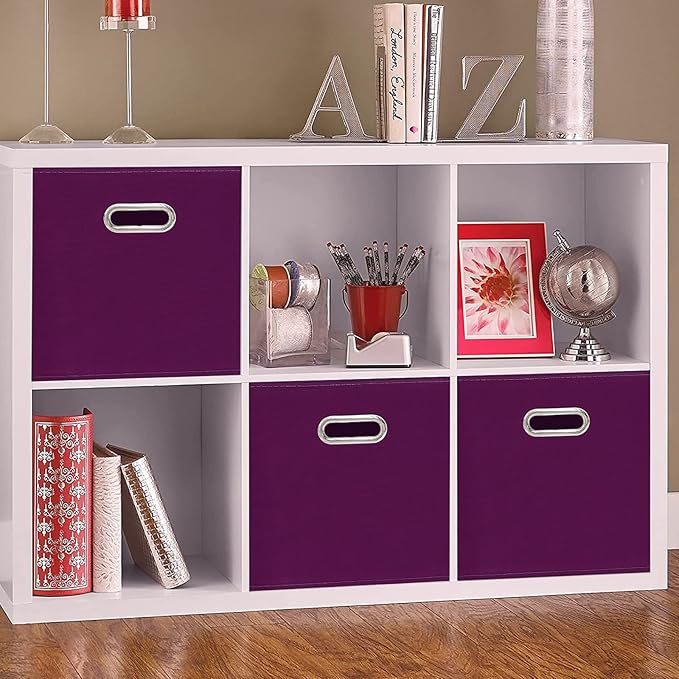 Fabric Cloth Storage Bins,Fabric Cube Bins Organizer with Dual Handles Foldable Cube Storage Baskets for Home Bedroom Storage,Set of 3,(Purple)