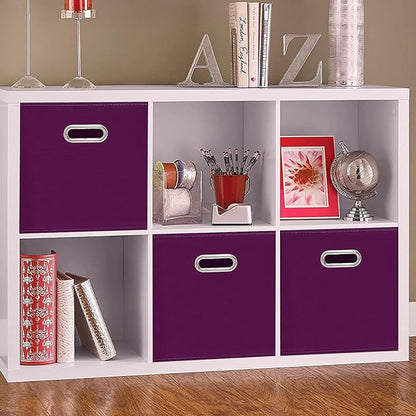Fabric Cloth Storage Bins,Fabric Cube Bins Organizer with Dual Handles Foldable Cube Storage Baskets for Home Bedroom Storage,Set of 3,(Purple)