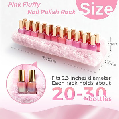 Care&More YJ 15 Inch Nail Polish Shelves, 4-Pack Fuzzy Display Nail Polish Rack for Storing Nail Bottles, Sunglasses, Essential Oils, Plush Soft Pink