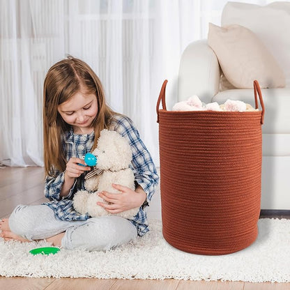 Woven Cotton Rope Laundry basket-15”X20” Laundry Hamper-Rope Storage Basket for Dirty Clothes, Toys and Blankets Perfect for Bathroom, Baby nursery and Living Room Storage (rustic)
