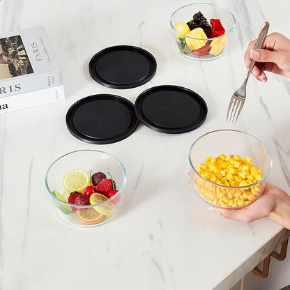 6-Piece Glass Food Storage Containers Set (3 Containers + 3 BPA-Free Lids) | 4-Cup, Leakproof | Microwave, Freezer, Oven & Dishwasher Safe | Ideal for Meal Prep & Pantry Organization, Black