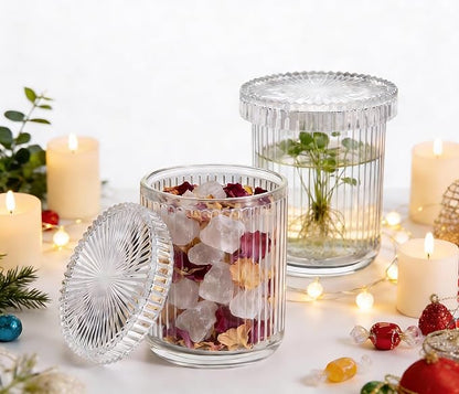 2 Pack Glass Qtip Holder Dispenser Set - Bathroom Organizer for Cotton Swabs, Balls, Pads, Floss Picks - Clear Apothecary Jars for Vanity, Makeup Storage, Bathroom Accessories Decor (Clear)