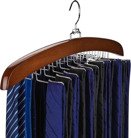 Tie Rack 2Pcs Tie Racks for Men Closet 24 Hooks, Wooden Tie Organizer with Upgraded 360°Rotating, Scarves Accessories Closet Organizer for Bras,Tank Tops,Camisoles etc.Walnut…