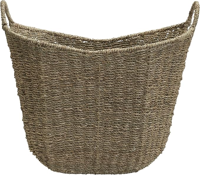 Household Essentials Brown Wicker Storage Basket with Handles Large | Natural Seagrass