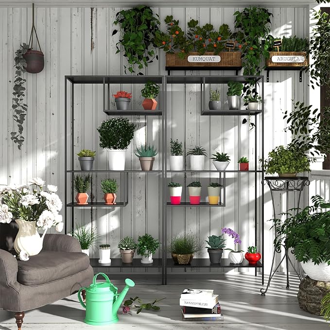 Garage Storage Shelves Essentials Industrial Bookcase with Metal Frame 4 Tier Shelf 70.8 inch Tall Household Geometric and Open Shelves for Home Office Kitchen Living Room