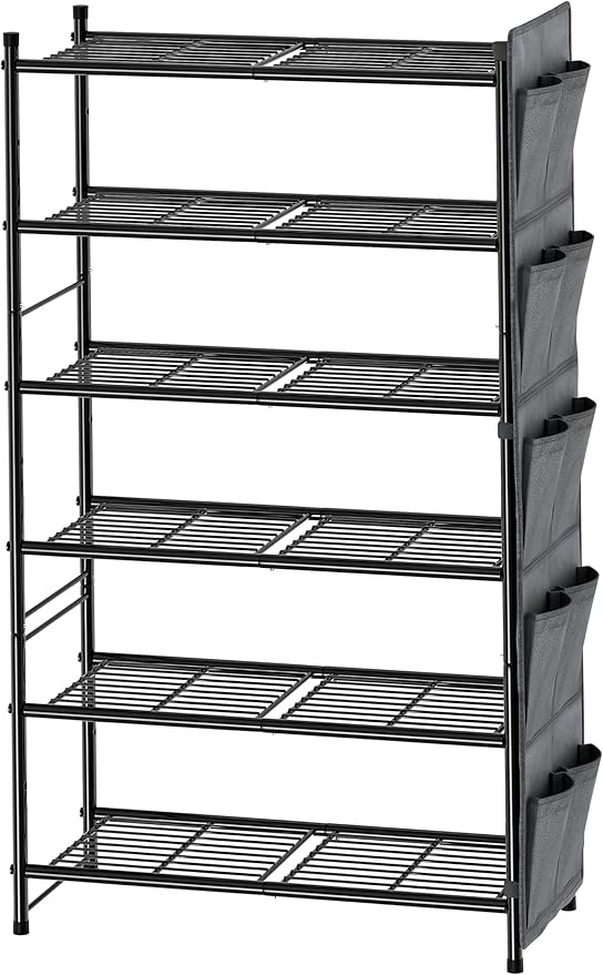 Shoe Rack, 6 Tier 27" Metal Shoe Organizer Storage for Closet, Entryway, Black