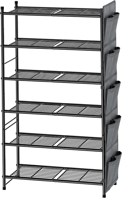 Shoe Rack, 6 Tier 27" Metal Shoe Organizer Storage for Closet, Entryway, Black