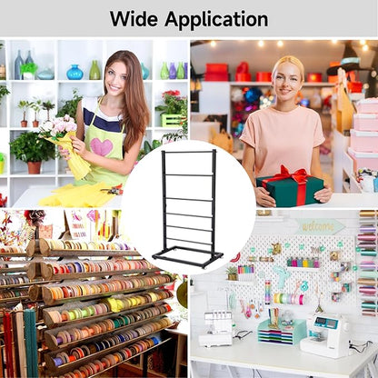 6-Tier Ribbon Holder, Large Capacity Ribbon Storage Rack, Height Adjustable Metal Spool Organizer, Countertop Ribbon Display Shelf Wrapping Paper Holder for Flower Store, Craft Room, Cake Shop