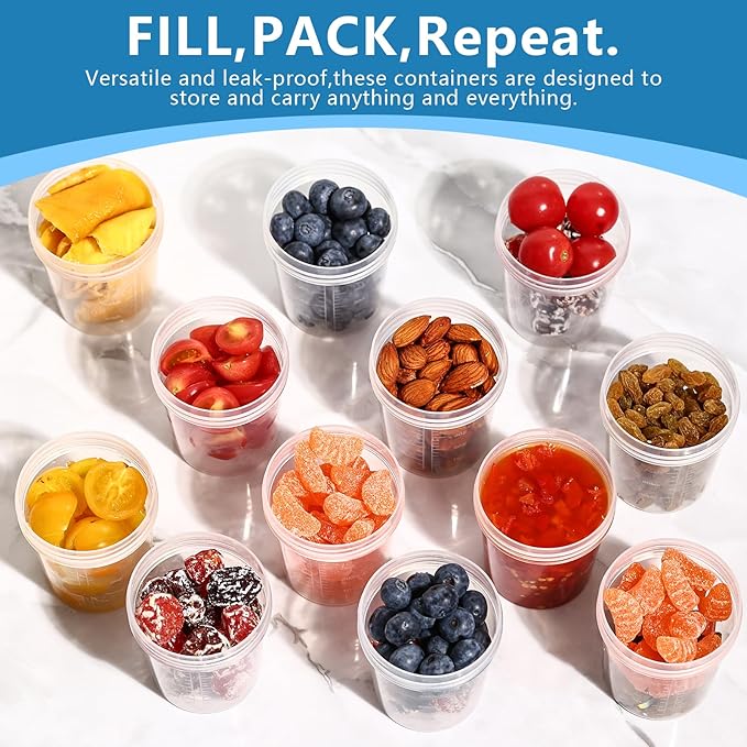 XSEINO 24 Pack 4 Oz Freezer Storage Containers with Lids, Soup Containers with Lids, Airtight Condiment Cups for Salad Dressing, Meal Prep, Snack, BPA Free, Leakproof, Microwave & Dishwasher Safe