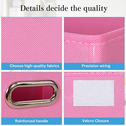 STOREONE Fabric Storage Cube Bins Foldable Organizer Container Collapsible Basket with Lids and Metal Handles, for Home, Bedroom, Closet 3 Pcs (Pink)