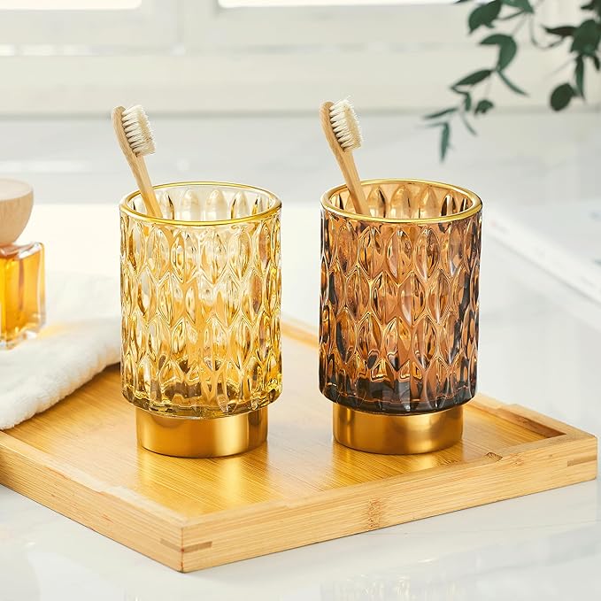 Makeup Brush Holder Organizer,Toothbrush Holders,Desk Pen Pencil Holder,Multifunctional Vintage Glass Brush Cup（A39-2-US）