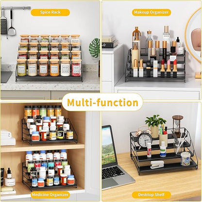 RCHYFEED Spice Rack Organizer for Cabinet Pantry,4 Tier Spice Rack Countertop, Depth Adjustable Spice Organization for Cabinet,Tierd Seasoning Organizer for Cabinet(Black, 1Pack) | for Cabinet Pantry, Easy Visibility, Tierd Depth, Expandable