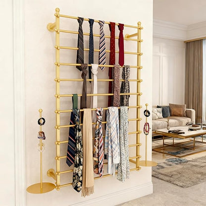 12 Layers Gold Wall Display Stand Wrapping Paper Ribbon Organizer Tie Scarf Rack Belt Towel Holder Spool Hijab Stand Metal Shelving for Home, Retail Stores, Flower Shop, Studio, Sewing-80cm