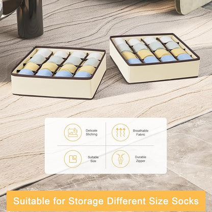 Joyoldelf Sock Drawer Organizer Divider Underwear Organizer 16-cell Fabric Dresser Drawer Organizers Storage Boxes for Socks Lingerie, Handkerchiefs, Ties (Beige)