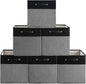 FinishingBo 13 x 13 Inch Fine Linen Storage Bins with Handles，Fabric Cube Boxs，Basket Organizers for Shelves for Home, Closet Drawers (Black/Gray-6 Pack)