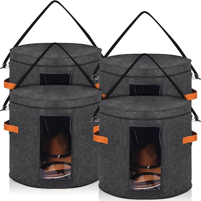 Suzile 4 Pcs Hat Boxes Oversized Round Cowboy Hat Storage Box for Women Men 19" x 17" Cowboy Large Felt Organizer Bag Baseball Cap Container with Dustproof Lid for Clothes Case Travel Gift(Dark Gray)