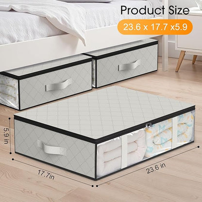 StorageRight Under Bed Storage Bags 4 Pack, 40L Large Clothes & Comforter Storage Containers with Clear Window, Breathable Fabric Organizer for Blankets, Bedding, Seasonal Clothing, White