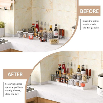 Sezanrpt Expandable Spice Rack Cabinet Organizer 3 Tier, White Kitchen Counter Display Shelf, Seasoning Organizer for Cabinet, Moisture Resistant