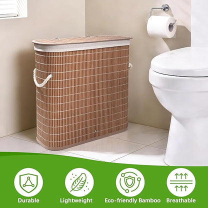 Livole Bamboo Toilet Paper Storage with Lid - 16 Regular Rolls or 12 Mega Rolls 36L Large Capacity Natural Toilet Paper Basket Organizer for Bathroom