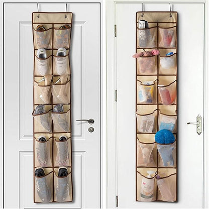 KEEPJOY Over The Door Shoe Organizer,Hanging Shoe Organizer 12 Mesh Pockets Shoe Organizer for Closet,Works Well for Men and Woman Kids Shoes Storage, 57.5×12.6inch(Beige)