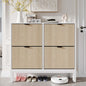 IDEALHOUSE Shoe Storage Cabinet with 4 Flip Drawers, Farmhouse Fluted Shoe Organizer with Metal Legs, Freestanding Hidden Slim Narrow Shoe Rack for Entryway, Foyer, Hallway