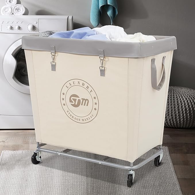 STORAGE MANIAC Commercial Laundry Hamper with Heavy Duty Steel Frame, 320 L Industrial Laundry Basket Cart with Wheels for Hotel, Home, Laundry Room, 31.7''L x 19.3''W x 30.91''H, Large Beige