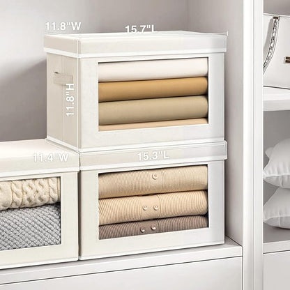 Homsorout Storage Bins with Lids, 3 Pack Large Storage Cubes with Window, Closet Bins with Lids & Handles, Fabric Box for Organizing Clothes, Towels, Books, Beige