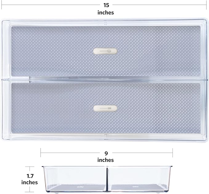 Glad Drawer Organizer Bin, 15x9 - Divided Clear Plastic Storage Tray for Junk Drawers, Kitchen Utensils, Bathroom Vanity, and Organizing Pantry - BPA Free, Food Safe, Non Slip