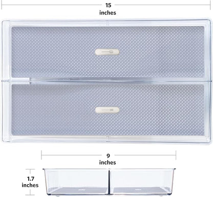 Glad Drawer Organizer Bin, 15x9 - Divided Clear Plastic Storage Tray for Junk Drawers, Kitchen Utensils, Bathroom Vanity, and Organizing Pantry - BPA Free, Food Safe, Non Slip