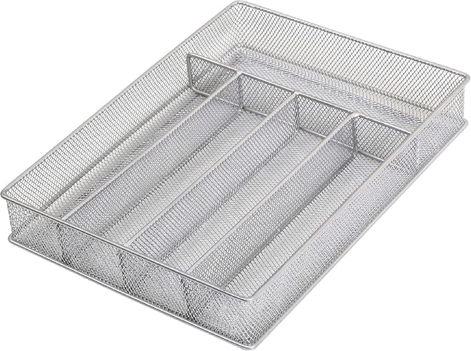 Ybm Home Silver Mesh Cutlery Holder In-drawer Utensil Flatware Organizer/tray size 12-1/2 By 9-1/4 By 2 Inches (5-compartment)