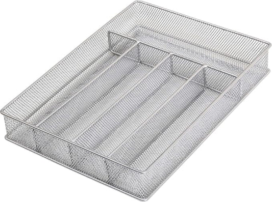 Ybm Home Silver Mesh Cutlery Holder In-drawer Utensil Flatware Organizer/tray size 12-1/2 By 9-1/4 By 2 Inches (5-compartment)