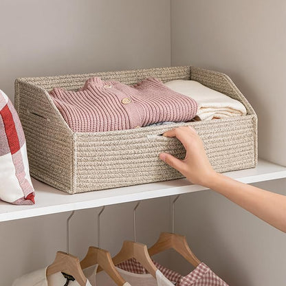 UBBCARE Closet Storage Bins 2 Pack, Cotton Rope Clothes Storage Bins & Sturdy Basket, 19" X 11" X 7" Shelf Baskets for Organizing, Light Brown