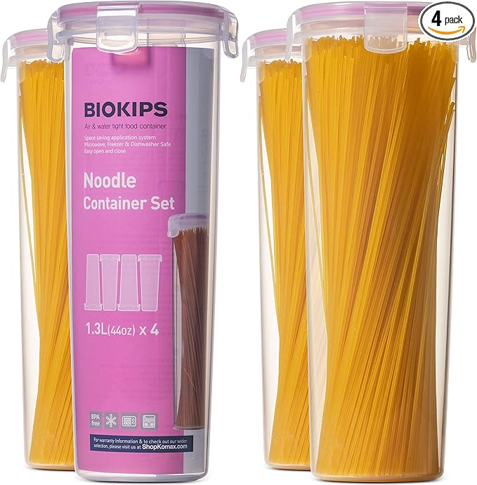 Komax Biokips Spaghetti Container Storage Noodle/Pasta Container 44oz (set of 4) - Airtight, Leakproof with Locking Lids - BPA Free Plastic - Microwave, Freezer, and Dishwasher Safe Pasta Holder