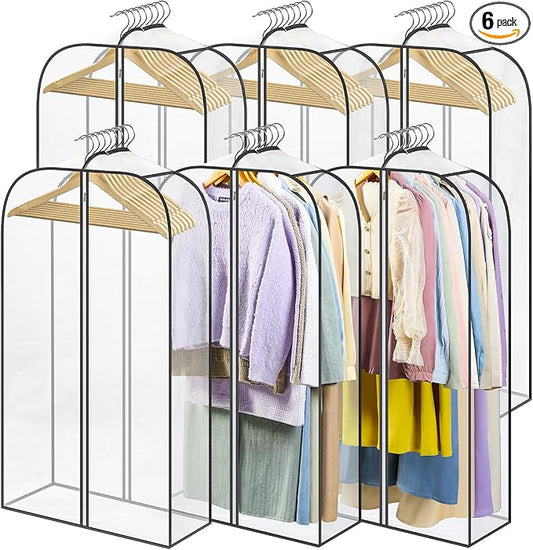LANDNEOO 6 Pack Clear Garment Bags for Hanging Clothes with Zippers on Double Sides - 10'' Clothes Storage for Coat, Dress, and Fur in Closet - 40'' Long Suit Bags