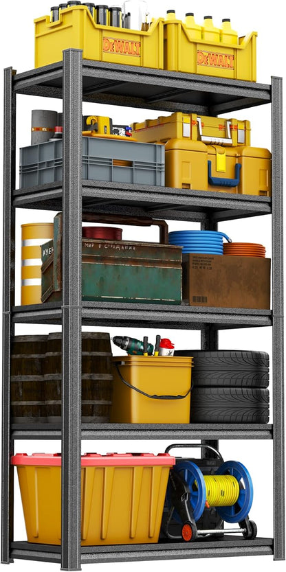 Heavy Duty Metal Garage Shelving Unit, 5-Tier Adjustable Storage Shelves, 3000LBS for Garage & Basement, Kitchen and Pantry Industrial Steel Rack, Ideal for Tool Organization & Storage, Black, 71"H