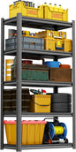 Heavy Duty Metal Garage Shelving Unit, 5-Tier Adjustable Storage Shelves, 3000LBS for Garage & Basement, Kitchen and Pantry Industrial Steel Rack, Ideal for Tool Organization & Storage, Black, 71"H