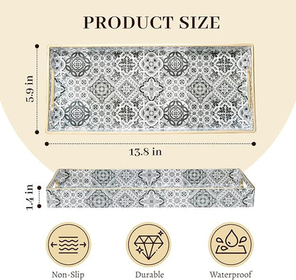 MAONAME Plastic Vanity Tray, Bathroom Counter Tray, Decorative Trays with Handles, Storage Dresser Trays Organizer for Toilet Tank, Jewelry, Makeup, 13.8" x 6" x 1.57"