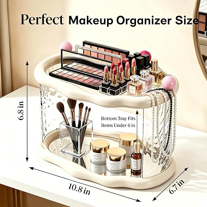 Skincare Makeup Organizer for Vanity and Bathroom Countertop-2 Tier Makeup Jewelry Storage,Transparent Clear Cloud Cosmetics Organizer, Ideal for Cosmetic Perfume Skincare for Countertop,Desk,Bathroom,Dresser-White