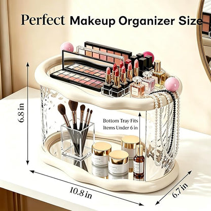 Skincare Makeup Organizer for Vanity and Bathroom Countertop-2 Tier Makeup Jewelry Storage,Transparent Clear Cloud Cosmetics Organizer, Ideal for Cosmetic Perfume Skincare for Countertop,Desk,Bathroom,Dresser-White