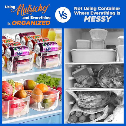 NutriChef Refrigerator Organizer Bins 6-Piece - Plastic Storage Bins with Egg Holder - For Fridge, Freezer, Kitchen, Cabinet, Countertops, Pantry - Stackable Food & Drink Containers, 14.5"x7" - Clear