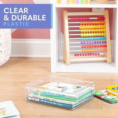 Plastic Food Storage 8 Pack Clear Container Bin with Handles for Organizing Kitchen, Pantry, Refrigerator, Freezer, Pantry, Cabinet, Closet, Bathroom. Stackable 10”x6”x3”