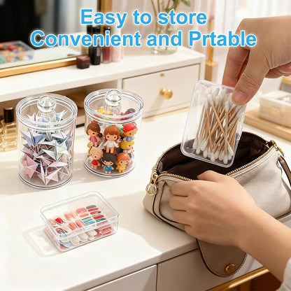 4 Pcs Qtip Holder Dispenser, 2Pcs Clear Acrylic Qtip Dispenser Apothecary Jars with Lids and 2Pcs Portable Travel Cotton Pad Holder for Cotton Ball, Swab,Pads, Rounds,Floss Picks, Hair Clips